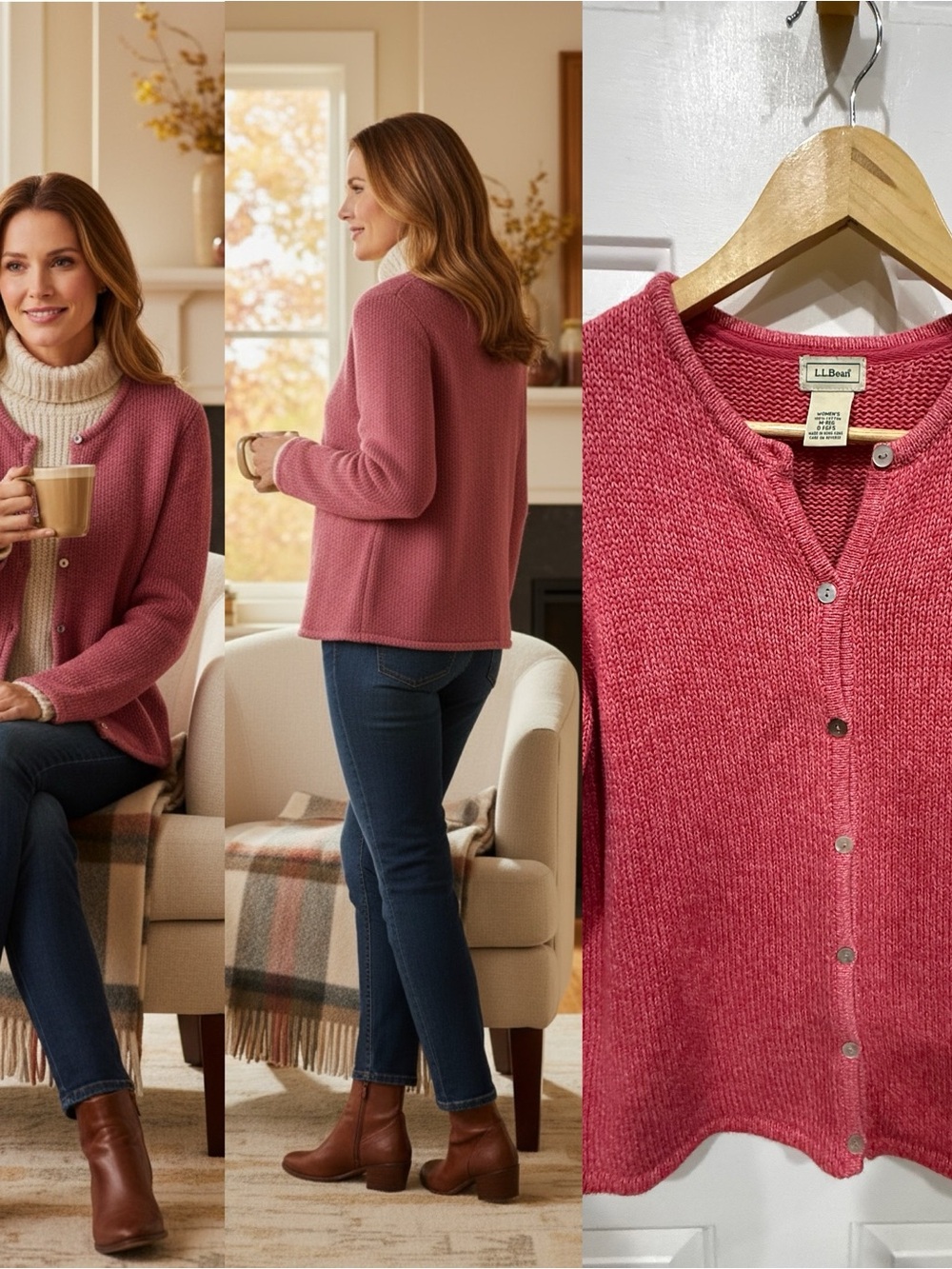 L.L.Bean Women’s Medium Rose Pink Cotton Button Front Knit Cardigan